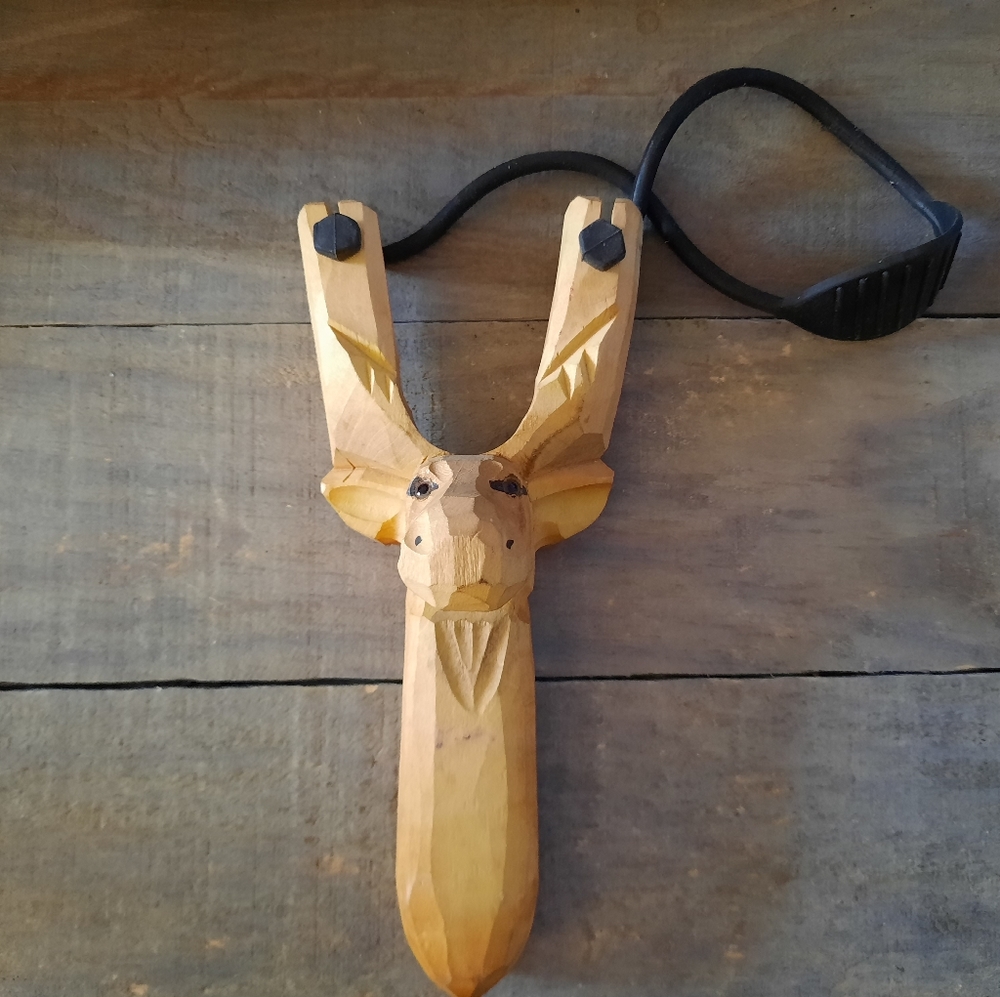 Vintage Carved Wooden Moose Slingshot